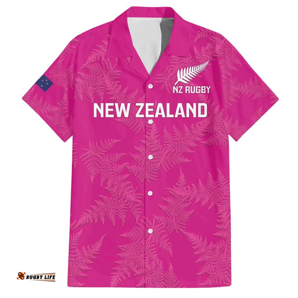 Custom New Zealand Silver Fern Rugby Hawaiian Shirt Go Aotearoa Pink Version