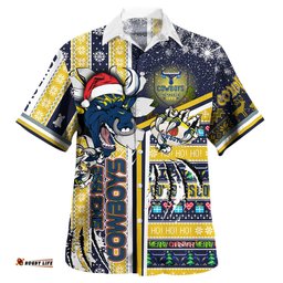 North Queensland Cowboys Hawaiian Shirt - Merry "Super North Queensland Cowboys" Christmas Scratch Ho Ho Ho Hawaiian Shirt