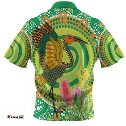 Australia Aboriginal Hawaiian Shirt - Brolga Bird Dancing With Australia Native Flowers V2 Hawaiian Shirt
