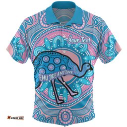 Australia Emu Aboriginal Custom Hawaiian Shirt - Blue Indigenous Dreamtime Emu Hawaiian Shirt