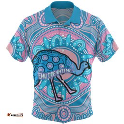 Australia Emu Aboriginal Custom Hawaiian Shirt - Blue Indigenous Dreamtime Emu Hawaiian Shirt
