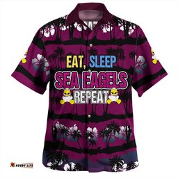 Manly Warringah Sea Eagles Hawaiian Shirt - Eat Sleep Repeat With Tropical Patterns