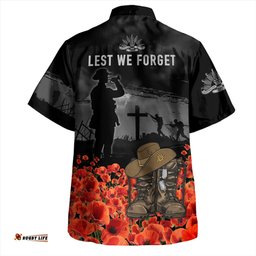 Australia Hawaiian Shirt Lest We Forget Hat And Boots Design Poppy Flower