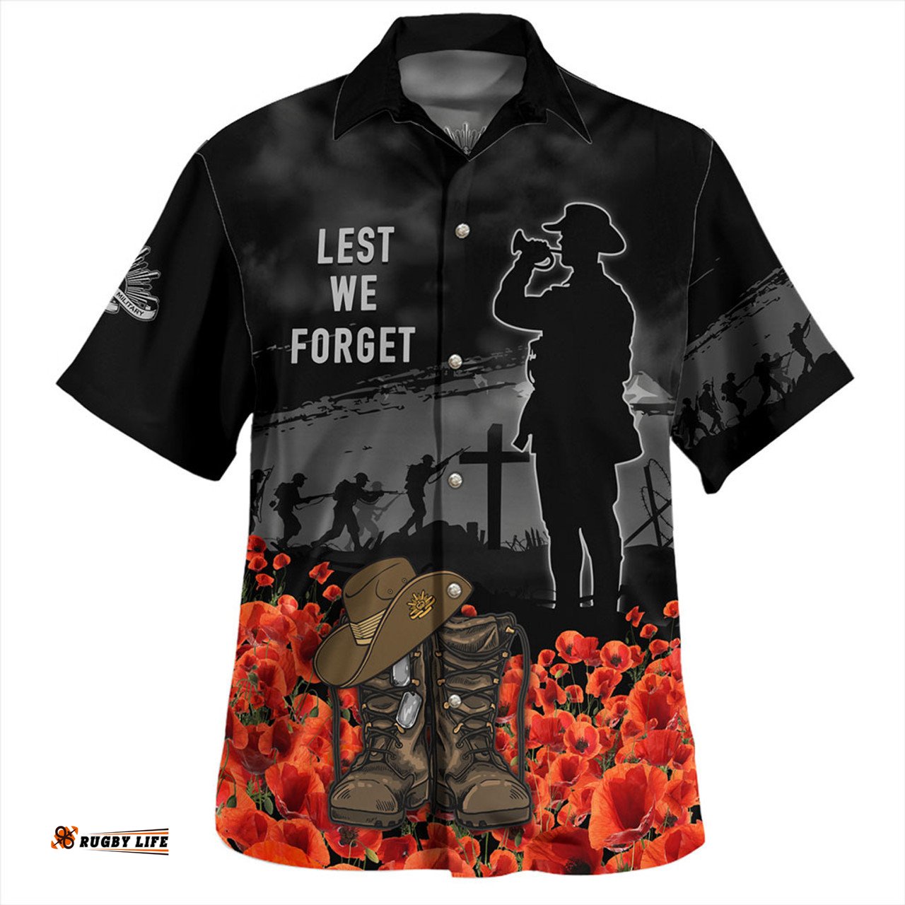Australia Hawaiian Shirt Lest We Forget Hat And Boots Design Poppy Flower