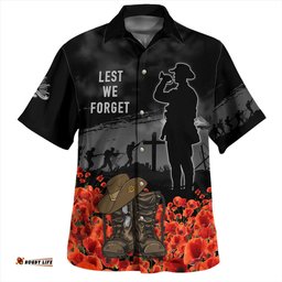 Australia Hawaiian Shirt Lest We Forget Hat And Boots Design Poppy Flower