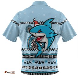 Cronulla-Sutherland Sharks Christmas Custom Hawaiian Shirt - Ugly Xmas And Aboriginal Patterns For Die Hard Fan Hawaiian Shirt