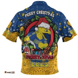 Parramatta Eels Christmas Custom Hawaiian Shirt - Merry Christmas Our Beloved Team With Aboriginal Dot Art Pattern Hawaiian Shirt