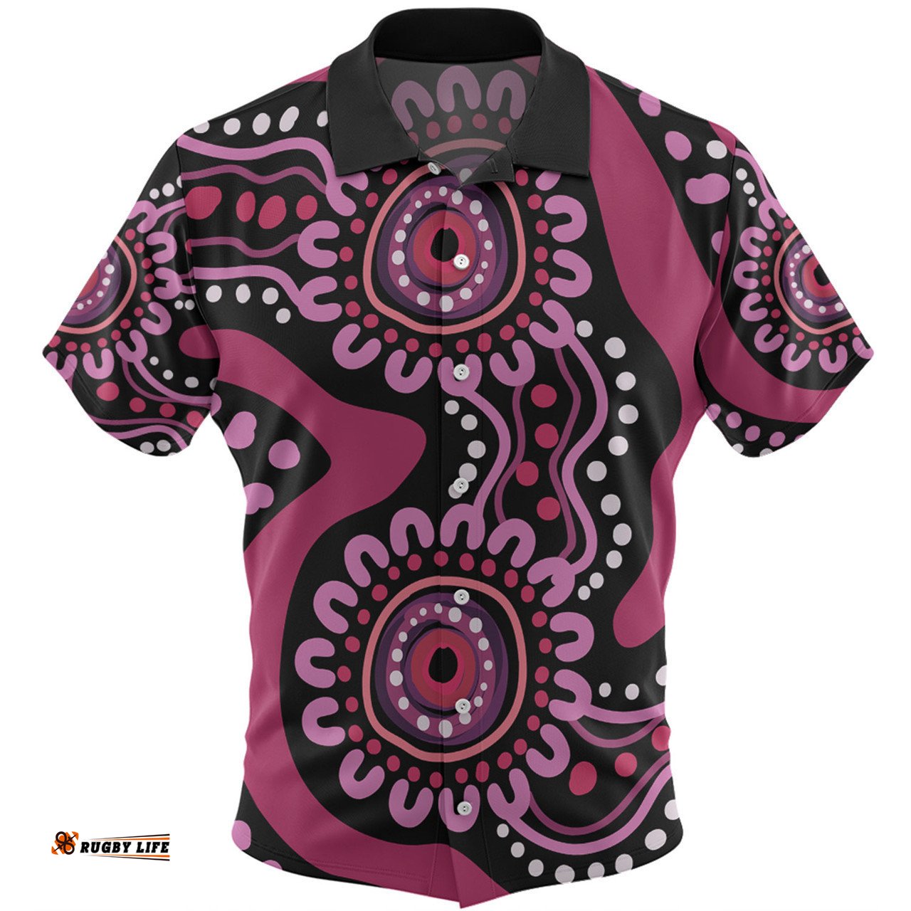 Australia Dot Painting Inspired Aboriginal Hawaiian Shirt - Pink Flowers Aboriginal Dot Art Hawaiian Shirt