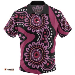 Australia Dot Painting Inspired Aboriginal Hawaiian Shirt - Pink Flowers Aboriginal Dot Art Hawaiian Shirt