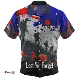 Australia Hawaiian Shirt - Custom Anzac Day Soldiers With Australia Flag Grunge Style