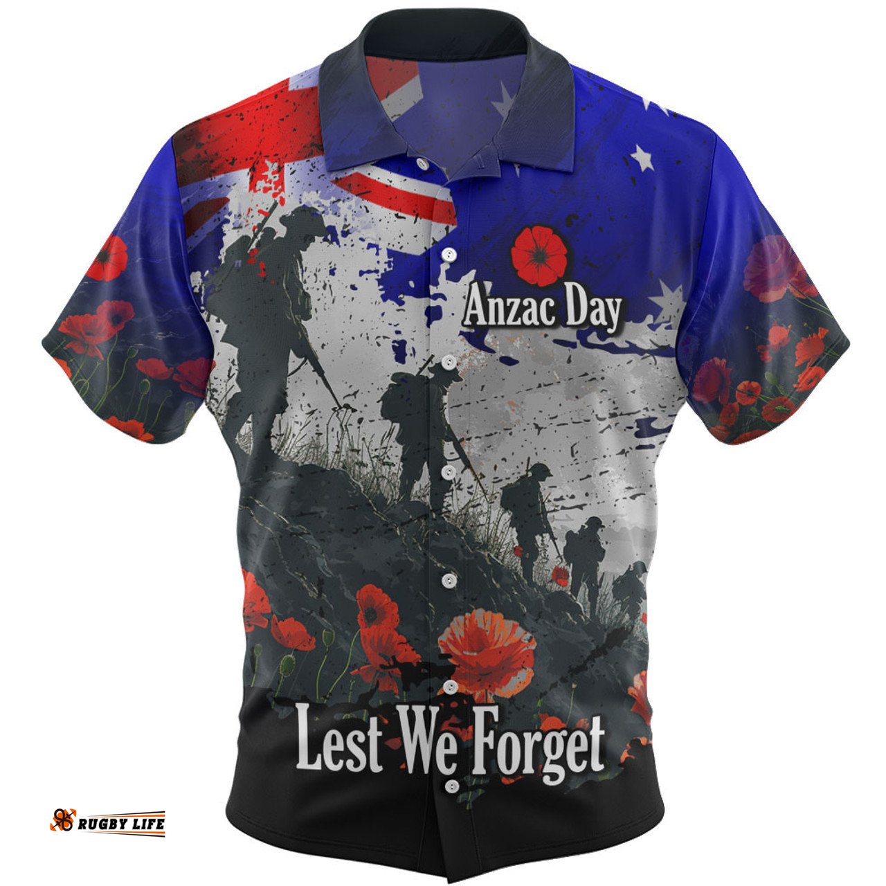 Australia Hawaiian Shirt - Custom Anzac Day Soldiers With Australia Flag Grunge Style