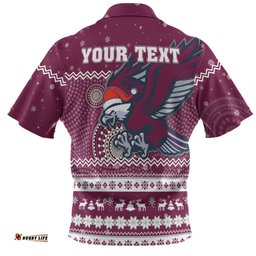 Manly Warringah Sea Eagles Christmas Custom Hawaiian Shirt - Ugly Xmas And Aboriginal Patterns For Die Hard Fan Hawaiian Shirt
