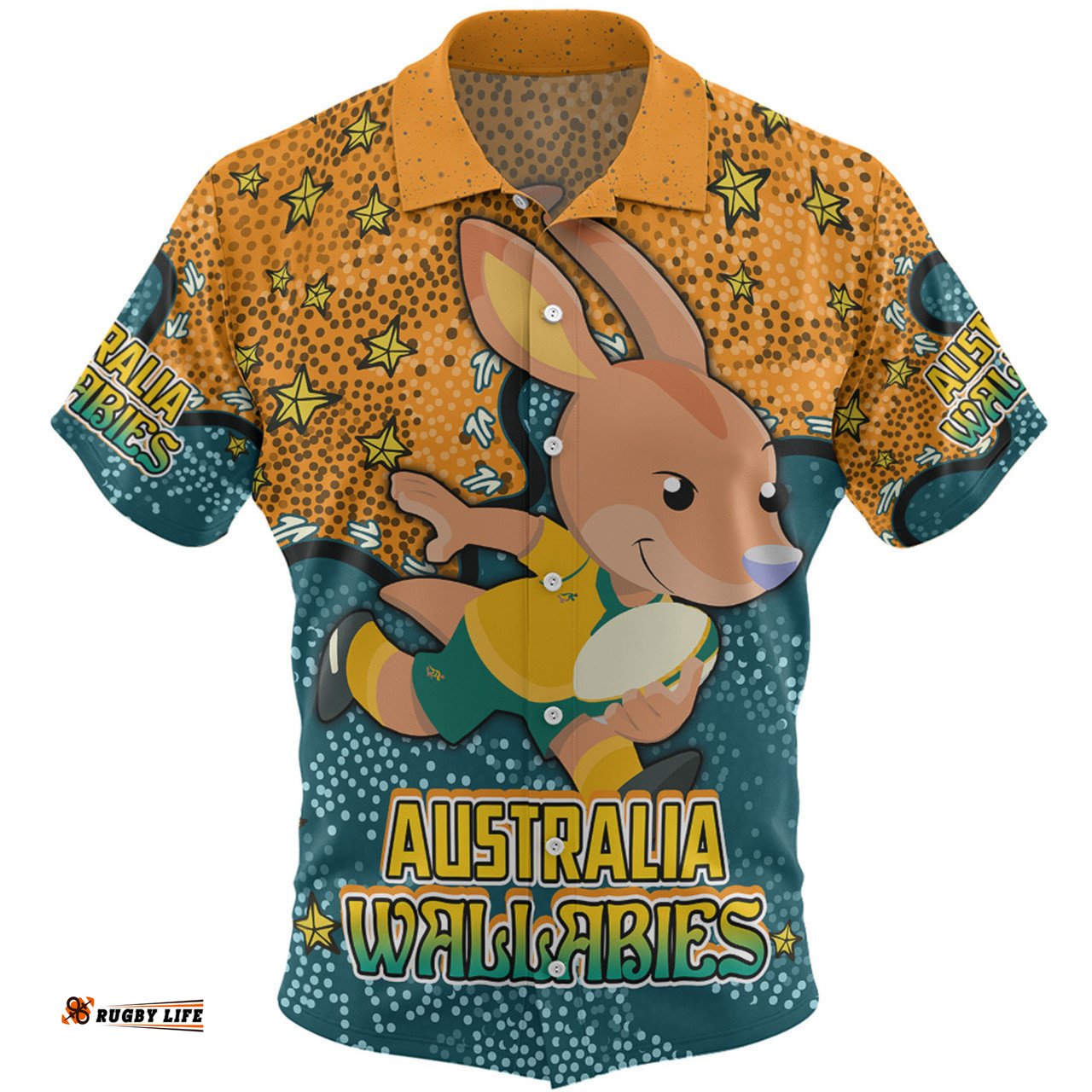 Australia Wallabies Custom Hawaiian Shirt - Team With Dot And Star Patterns For Tough Fan Hawaiian Shirt