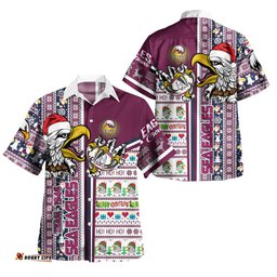 Manly Warringah Sea Eagles Hawaiian Shirt - Merry Christmas Scratch Manly Warringah Sea Eagles Snowflakes Ho Ho Ho Hawaiian Shirt