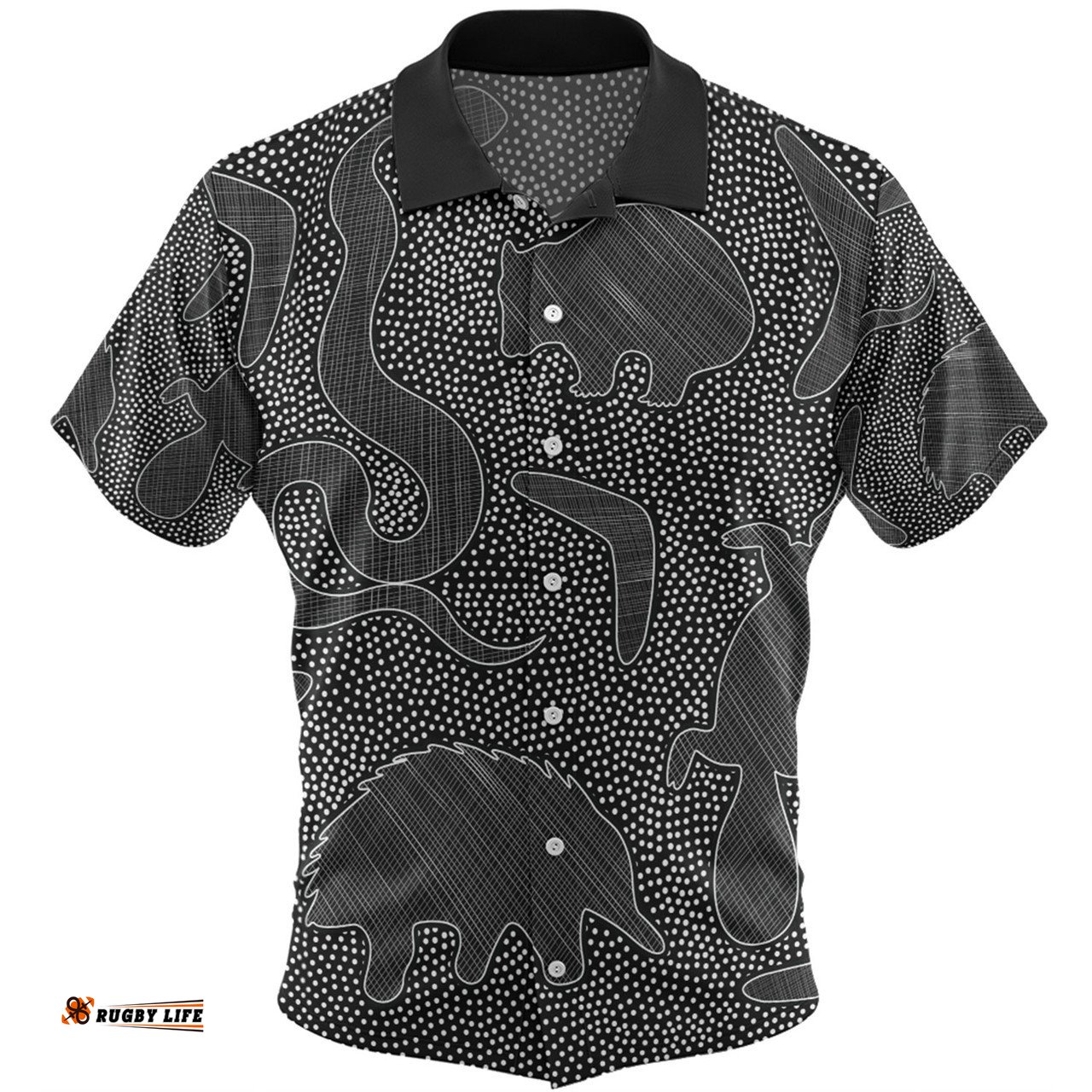 Australia Dot Painting Inspired Aboriginal Hawaiian Shirt - Aboriginal Dot Grey Art With Animals Hawaiian Shirt