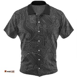 Australia Dot Painting Inspired Aboriginal Hawaiian Shirt - Aboriginal Dot Grey Art With Animals Hawaiian Shirt