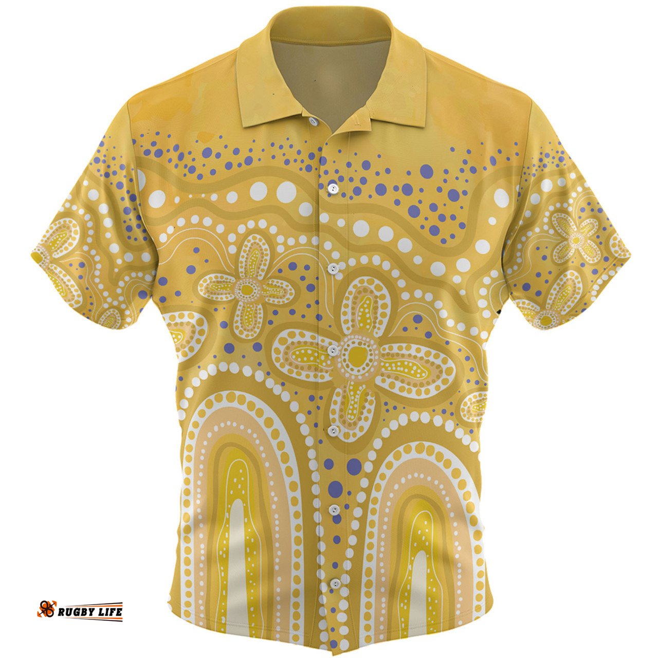 Australia Aboriginal Hawaiian Shirt - Dot painting illustration in Aboriginal style Yellow Hawaiian Shirt