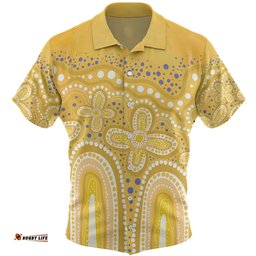 Australia Aboriginal Hawaiian Shirt - Dot painting illustration in Aboriginal style Yellow Hawaiian Shirt