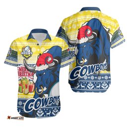 North Queensland Cowboys Hawaiian Shirt - North Queensland Cowboys Mascot Knitted Christmas Patterns Hawaiian Shirt