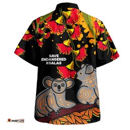 Australia Hawaiian Shirt - Aboriginal Save Endangered Koalas Red Bottle Brush Flower