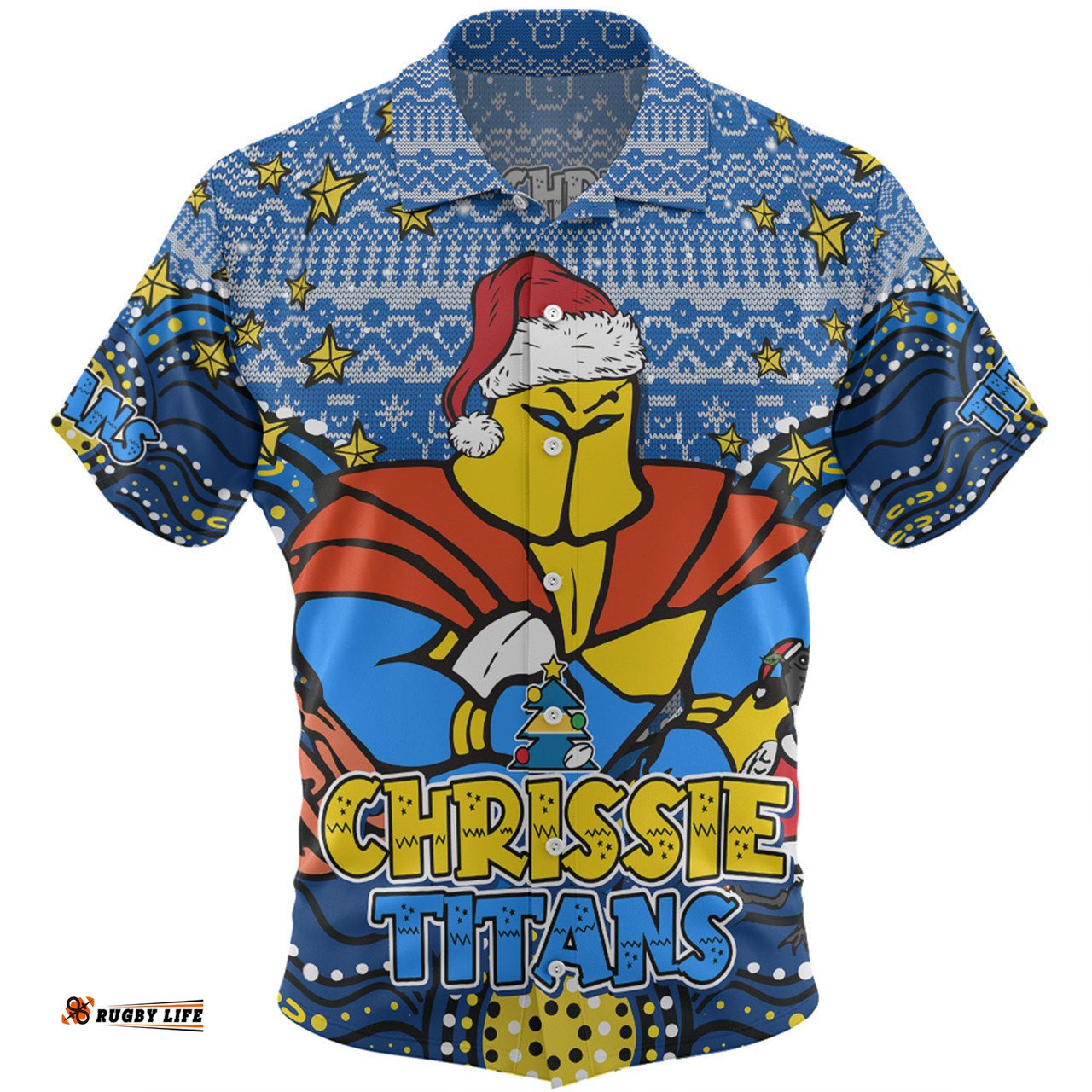 Gold Coast Titans Christmas Custom Hawaiian Shirt - Christmas Knit Patterns Vintage Jersey Ugly Hawaiian Shirt