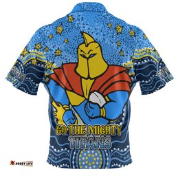 Gold Coast Titans Custom Hawaiian Shirt - Custom With Aboriginal Inspired Style Of Dot Painting Patterns Hawaiian Shirt