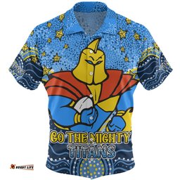 Gold Coast Titans Custom Hawaiian Shirt - Custom With Aboriginal Inspired Style Of Dot Painting Patterns Hawaiian Shirt