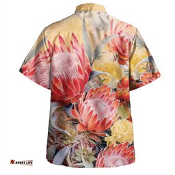 Australia Waratah Hawaiian Shirt - Yellow Orange Waratah Flowers Art Hawaiian Shirt