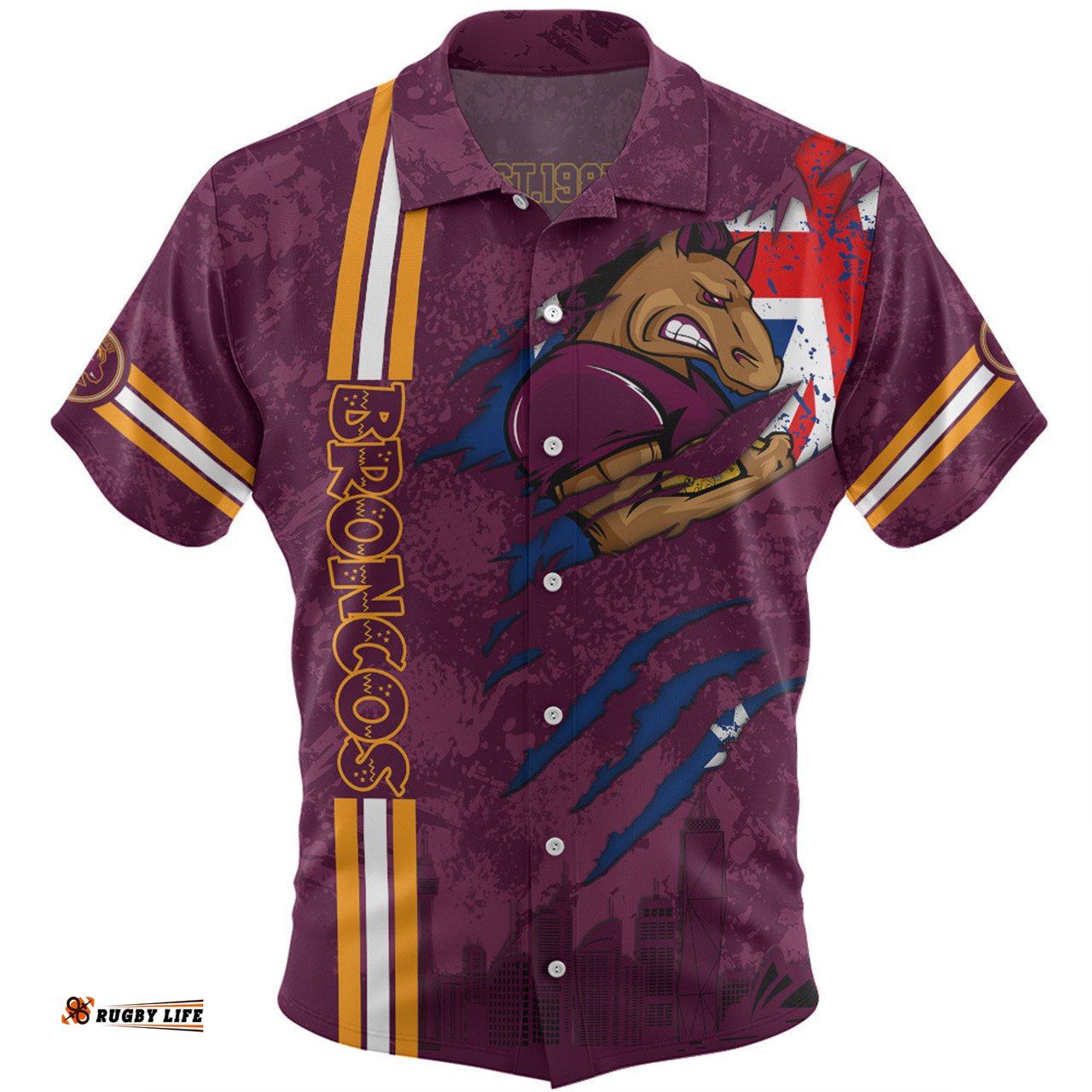 Brisbane Broncos Hawaiian Shirt - Happy Australia Day Flag Scratch Style