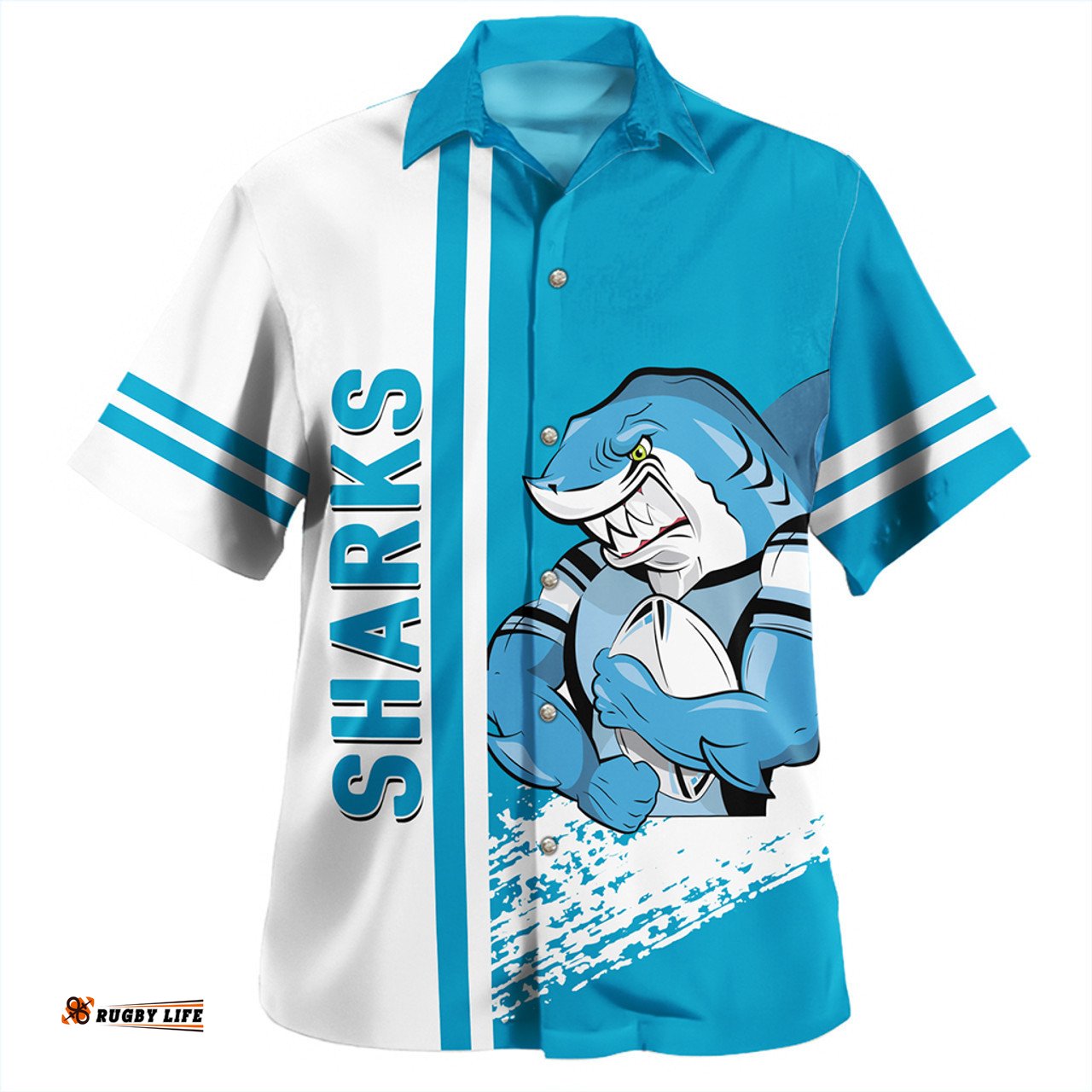 Cronulla-Sutherland Sharks Hawaiian Shirt - Sharks Mascot Quater Style