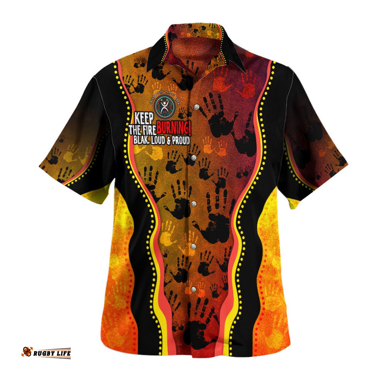 Australia Hawaiian Shirt Naidoc Hand Rock Art Indigenous Golden Style