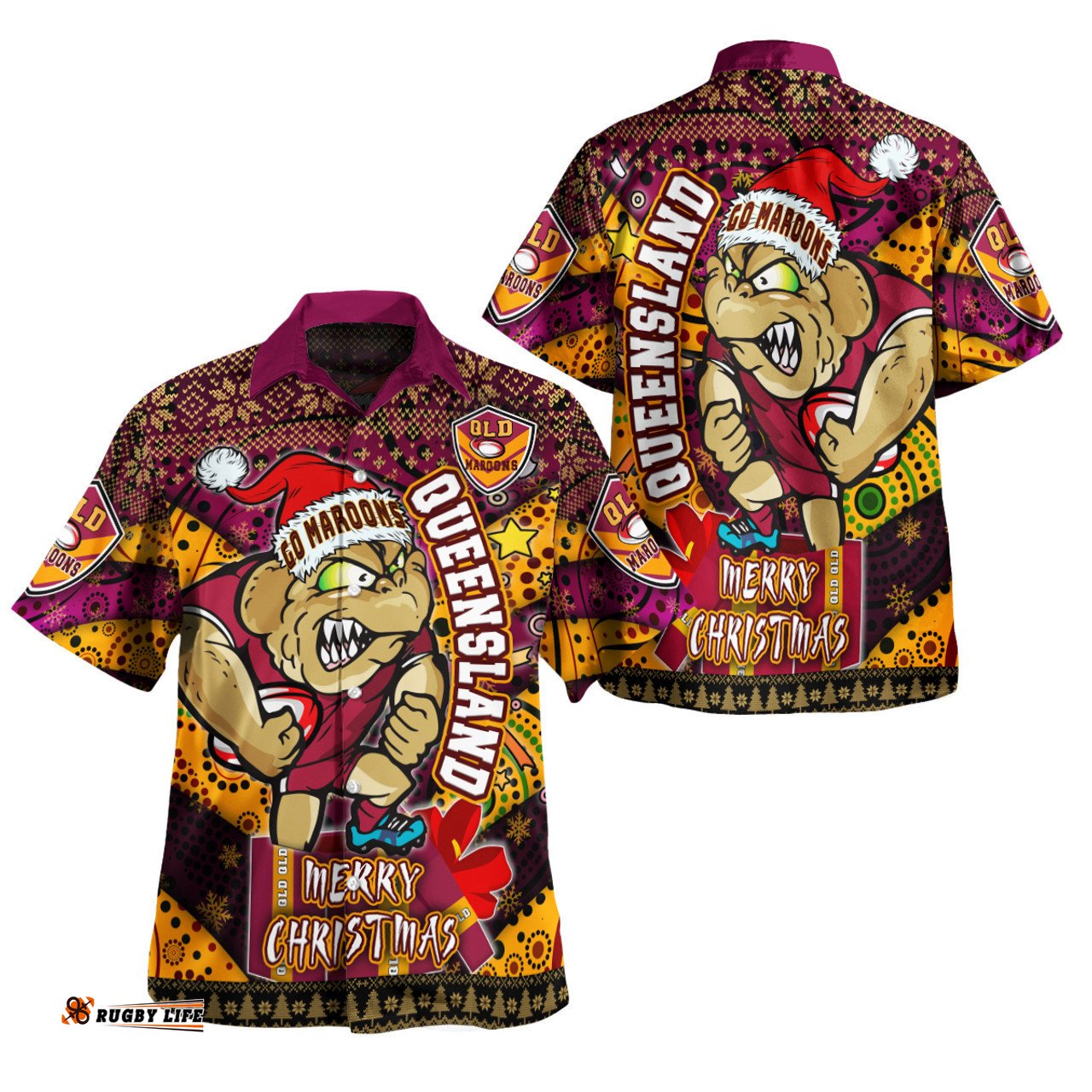 Cane Toads Christmas Hawaiian Shirt - Custom QLD Go Maroons Cane Toads Aboriginal Inspired With Snowflake Hawaiian Shirt