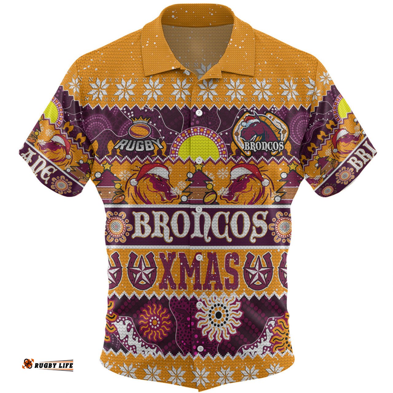 Brisbane Broncos Christmas Aboriginal Custom Hawaiian Shirt - Indigenous Knitted Ugly Xmas Style Hawaiian Shirt