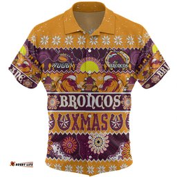 Brisbane Broncos Christmas Aboriginal Custom Hawaiian Shirt - Indigenous Knitted Ugly Xmas Style Hawaiian Shirt