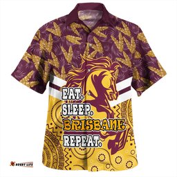 Brisbane Broncos Hawaiian Shirt - Tropical Patterns And Dot Painting Eat Sleep Rugby Repeat