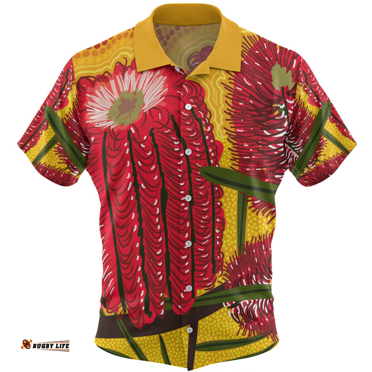 Australia Aboriginal Hawaiian Shirt - Aboriginal Dot Art Of Australian Native Banksia Flower Hawaiian Shirt