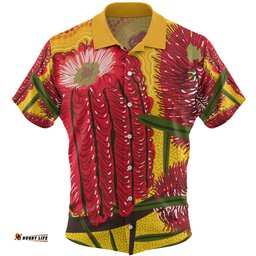 Australia Aboriginal Hawaiian Shirt - Aboriginal Dot Art Of Australian Native Banksia Flower Hawaiian Shirt