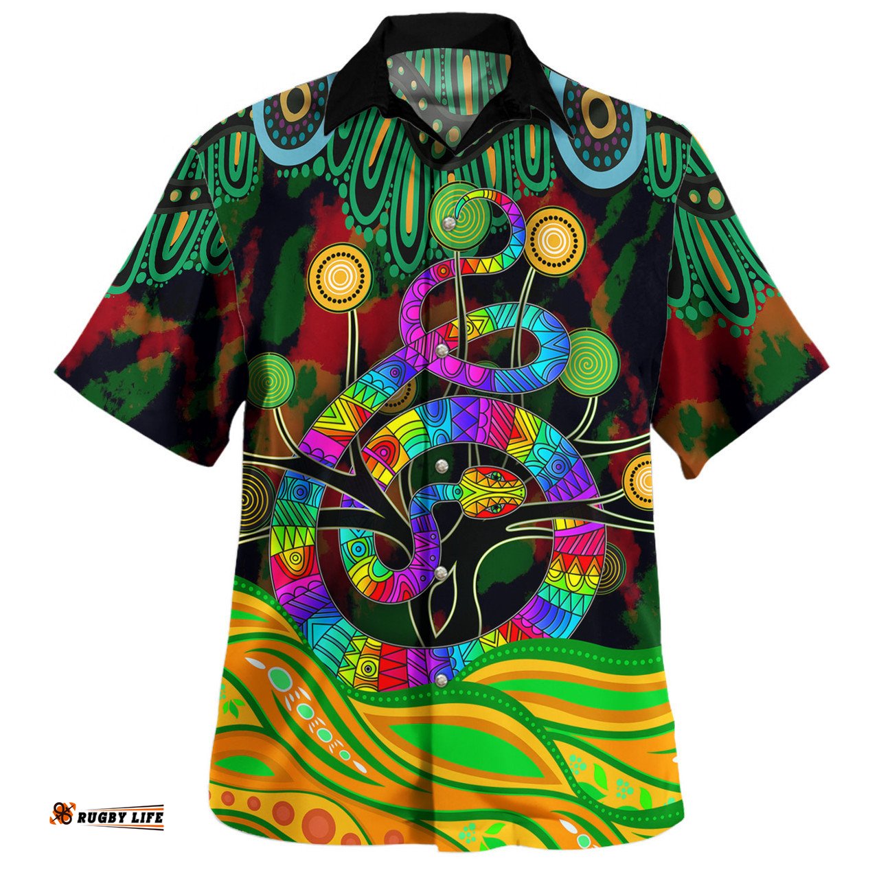 Australia Hawaiian Shirt - Australia Rainbow Snake And Tree Aboriginal Style