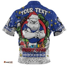 Canterbury-Bankstown Bulldogs Christmas Custom Hawaiian Shirt - Merry Christmas Our Beloved Team With Aboriginal Dot Art Pattern Hawaiian Shirt