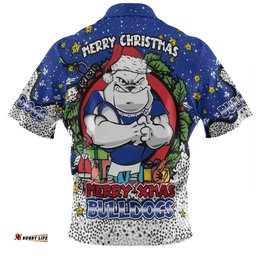 Canterbury-Bankstown Bulldogs Christmas Custom Hawaiian Shirt - Merry Christmas Our Beloved Team With Aboriginal Dot Art Pattern Hawaiian Shirt
