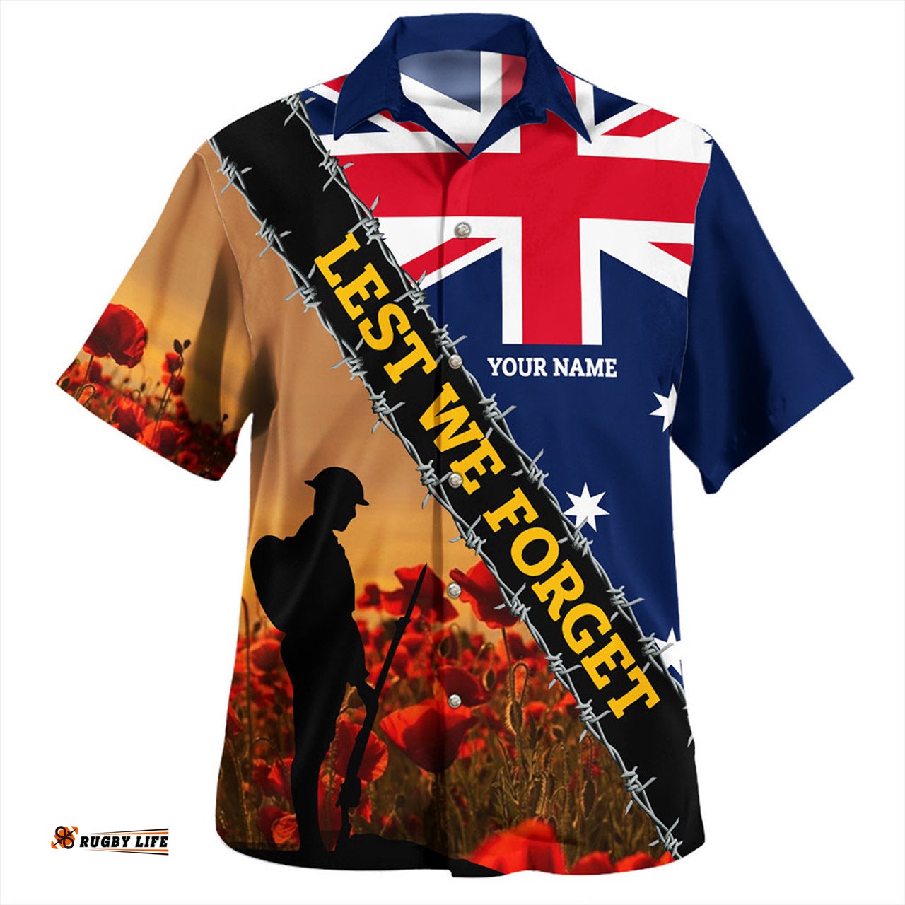 Australia Hawaiian Shirt Custom Anzac Day Let We Forget Barbed Wire