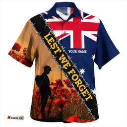 Australia Hawaiian Shirt Custom Anzac Day Let We Forget Barbed Wire
