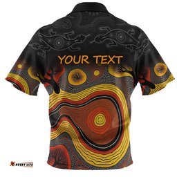 Australia Aboriginal Custom Hawaiian Shirt - Dreaming Trees And Goanna In Dot Pattern Hawaiian Shirt