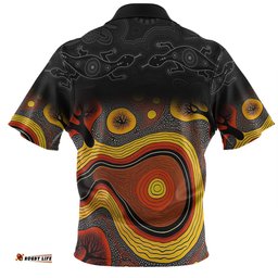 Australia Aboriginal Custom Hawaiian Shirt - Dreaming Trees And Goanna In Dot Pattern Hawaiian Shirt