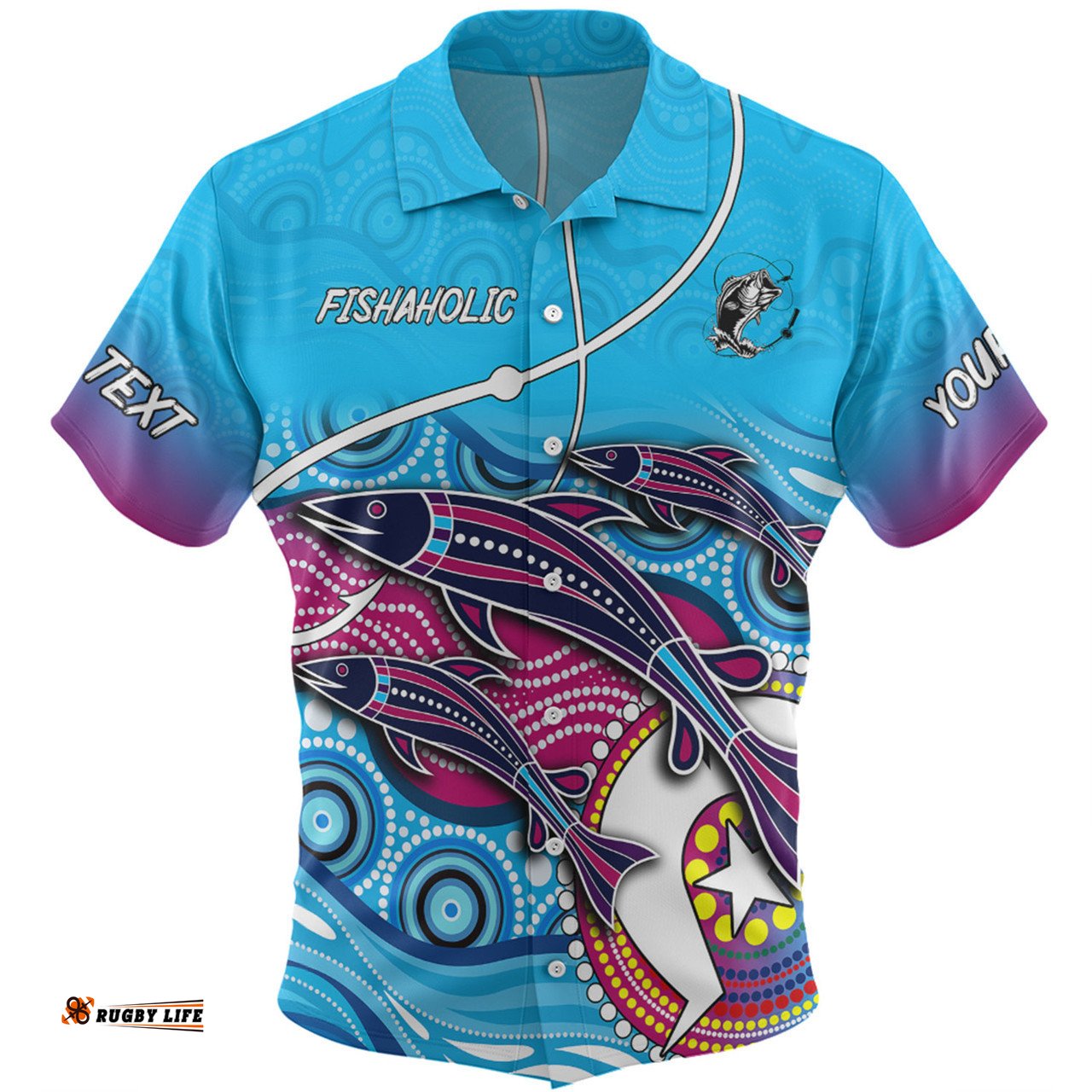 Australia Fishing Aboriginal Fishing Custom Hawaiian Shirt - Fishaholic With The Dhari Symbol And Aboriginal Pattern Hawaiian Shirt