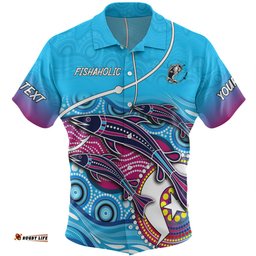 Australia Fishing Aboriginal Fishing Custom Hawaiian Shirt - Fishaholic With The Dhari Symbol And Aboriginal Pattern Hawaiian Shirt