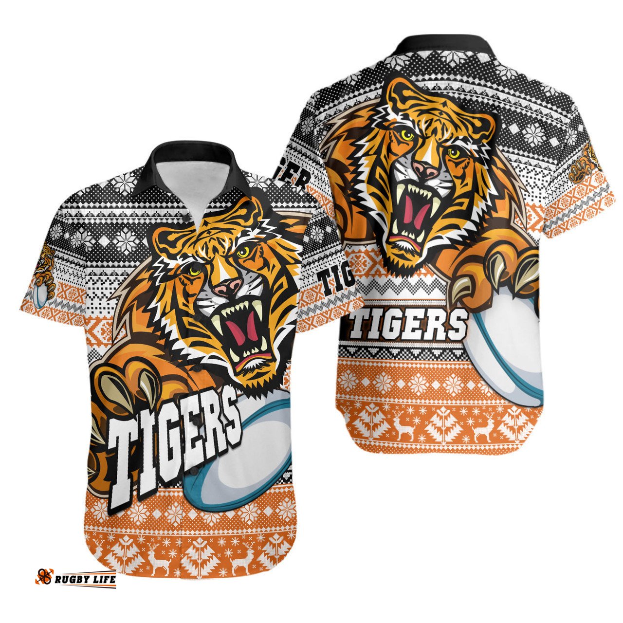 Wests Tigers Hawaiian Shirt - Wests Tigers Mascot Knitted Christmas Pattern Hawaiian Shirt