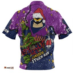 Melbourne Storm Christmas Custom Hawaiian Shirt - Let's Get Lit Chrisse Pressie Hawaiian Shirt