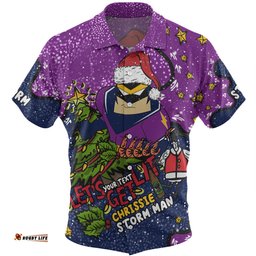 Melbourne Storm Christmas Custom Hawaiian Shirt - Let's Get Lit Chrisse Pressie Hawaiian Shirt