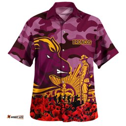 Brisbane Broncos Hawaiian Shirt - Brisbane Broncos Anzac Day Lest We Forget
